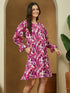 Janasya Women's Purple Linen Cotton Floral Printed A-line Dress